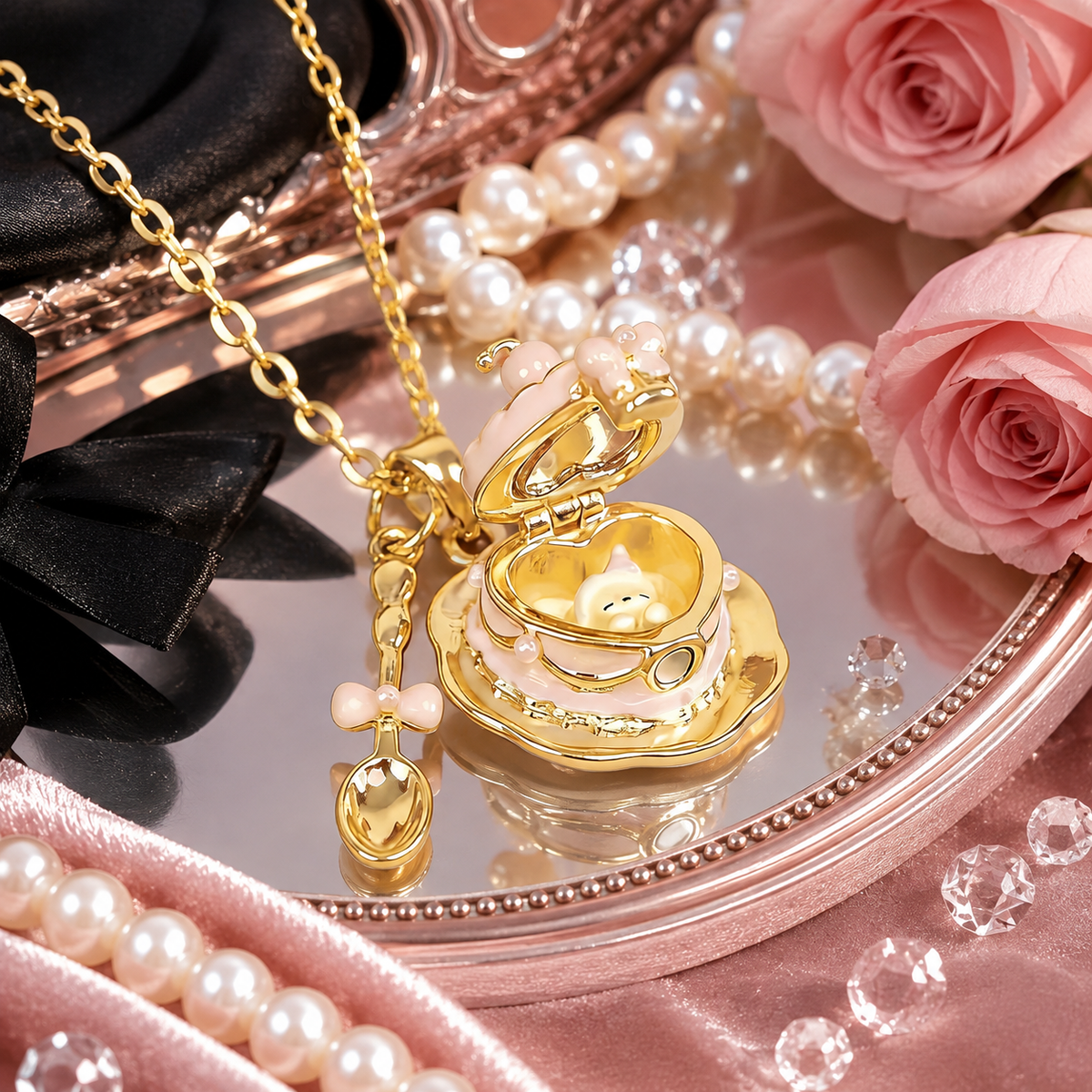 Powder Your Nose Teacup Stash Necklace