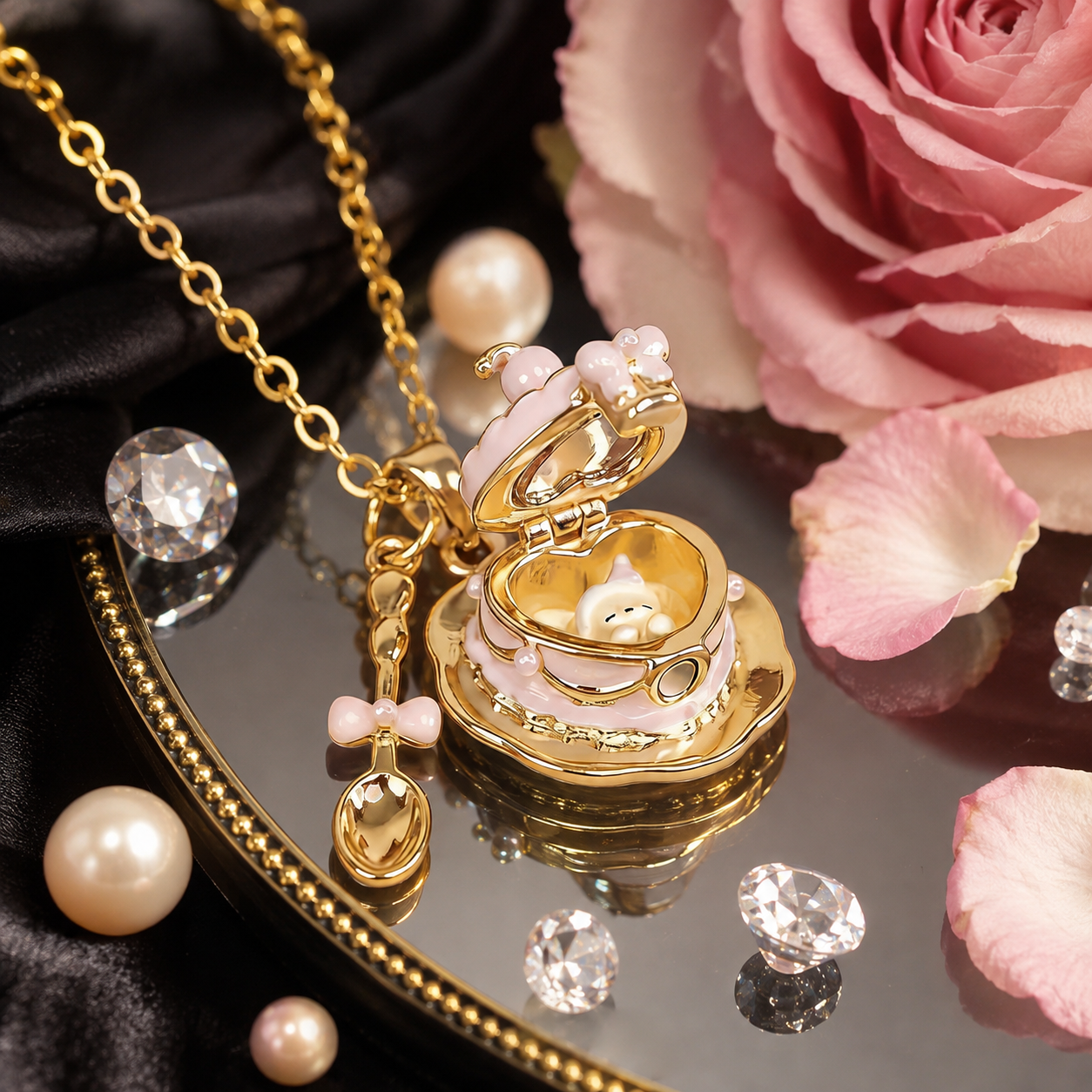 Powder Your Nose Teacup Stash Necklace